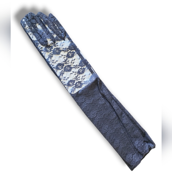 Long Lace Gloves, Sheer, Black - NEW! elegant, goth, punk, Halloween, flapper - Picture 1 of 4